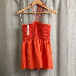 NWT Trina Turk Orange Cotton Blend Smocked Halter Top Size M